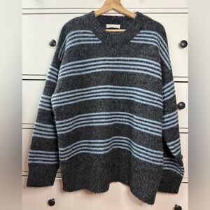 By Together women’s striped 9%wool big owersized gray blue  round neck Sweater M